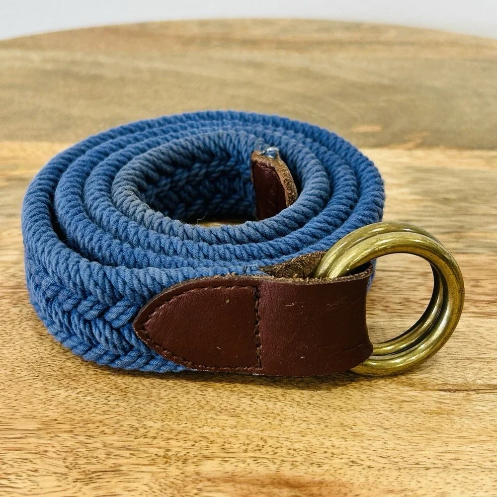 Brooks Brothers blue webbed d ring belt Men's Size Medium Overall Length 46